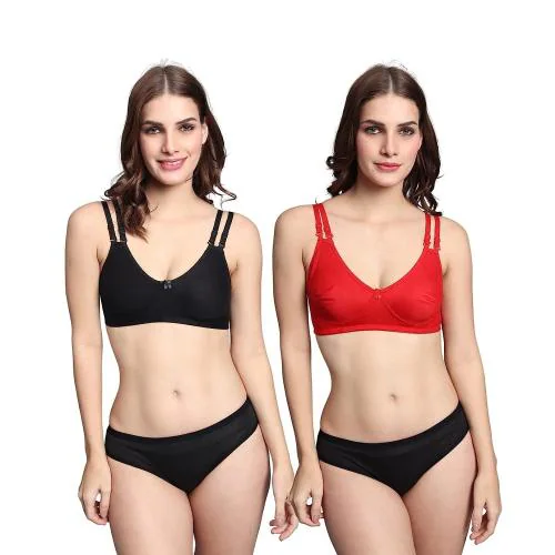 Buy Sgc Sweden Red And Black Solid Cotton Lingerie Set B Pack Of Online At Best Prices