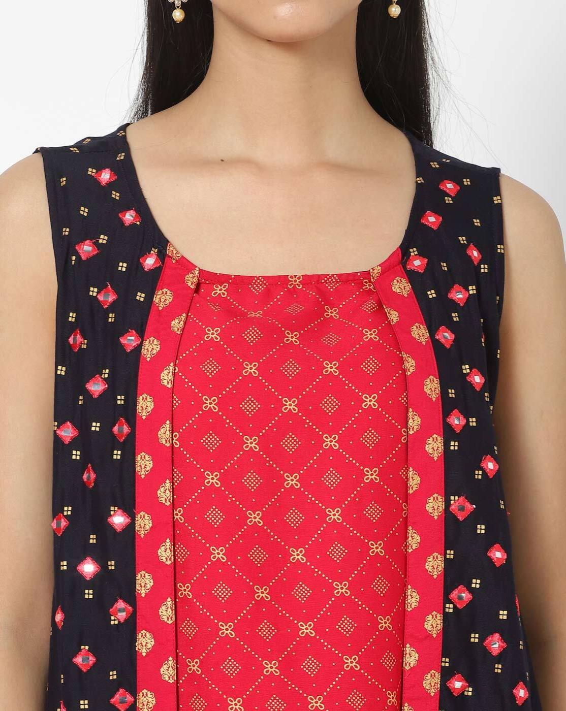 straight kurta with mirror work jacket