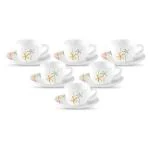 La Opala Princess Floral Assorted Colour Opalware Cup and Saucer Set 145 ml (12 pcs)