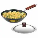 Hawkins Futura 2.5 Litre Deep Fry Pan, Long Handle Hard Anodised Kadai with Stainless Steel Lid, Flat Bottom Kadhai, Black (ADL25S)