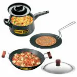 Hawkins Futura 3 Pieces Cookware Set 3 - Hard Anodised Tava, Kadhai and Handi Saucepan with One Hard Anodised Lid and One Stainless Steel Lid, Black (ASET3)