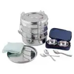 Neelam Travelling Set Round Stainless Steel Lunch Box (Size 12) (26 pcs)