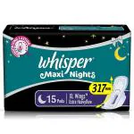 Whisper Maxi Nights Sanitary Napkin with Wings (XL) 15 pads