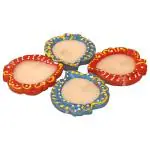 Dhruv Inc Assorted Colour Clay Deep Diya 14x14x2.5 cm (4 pcs) - Design/colour may vary
