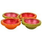Dhruv Inc Assorted Colour Clay Designer Diya 19x19x3 cm (4 pcs)