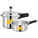 Srushti Gold Round Aluminium Pressure Cooker 2+ 3 L (Set of 2) with Outer Lid