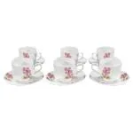 UPC Tulip Assorted Colour Bone China Cup and Saucer (Set of 6)