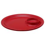 Dinewell 2 Section Red Plastic Chip and Dip Tray 5 inch