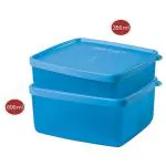 Polyset Magic Seal Assorted Colour Rectangular Plastic Container 600+350 ml (2 pcs) - Design/colour may vary