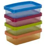 Godani Assorted Colour Rectangular Small Plastic Container 120 ml (Set of 4) (Design/colour may vary)