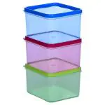 Godani Assorted Colour Square Tall Plastic Container 1 L (Set of 3)