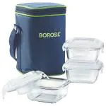 Borosil Square Glass Microwavable Lunch Box 320 ml (Set of 3)