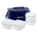 Borosil Universal Square & Round Microwavable Lunch Box 320+ 320+ 240+ 240 ml (4 pcs) with Bag