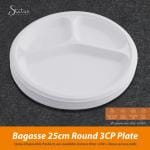 Status Bagasse Round 3-Compartment Disposable Plates 25 cm (25 pcs)