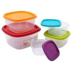 Princeware Store Fresh Assorted Square Plastic Food Container (5 pcs) (Design/colour may vary)