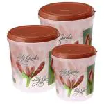 Ratan Plastic Assorted Colour Pink Lily Garden Printed Plastic Container 3+5+7.5 L (3 pcs)