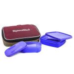 Signoraware Twin Smart Violet Rectangular Plastic Lunch Box 350 + 140 ml (2 pcs) with Bag
