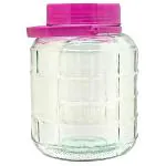 Roxx Transparent Glass Jumbo Jar with Pink Lid 3 L
