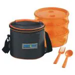 Pinnacle Pride Tritan Orange Plastic Lunch Box 600+ 600+ 400 ml with Bag