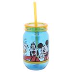 Disney Mickey Mouse Multicolour Round Plastic Jar with Straw 500 ml