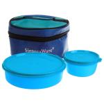 Signoraware New Classic Blue Round Plastic Lunch Box 200+550 ml with Bag (2 pcs)