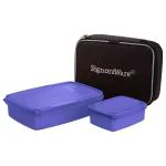 Signoraware Compact Blue Rectangular Plastic Lunch Box with Bag 550+ 150 ml (2 pcs)