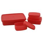 Signoraware Fortune Water Melon Red Rectangular Plastic Lunch Box 1.2 L (Set of 4) with Bag