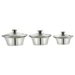 Ship Round Steel Serving Bowl with Glass Lid (Set of 3)