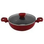 Bergner Bellini Plus Red Round Induction Base Non-Stick Kadai 26 cm with Glass Lid (No.31266)