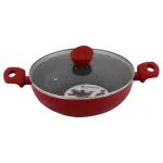Bergner Bellini Plus Red Round Induction Base Non-Stick Kadhai 5.2 L with Glass Lid