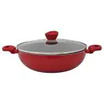 Bergner Bellini Plus Red Round Induction Base Non-Stick Kadai 7.6 L with Glass Lid
