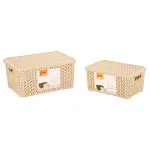 Jaypee Plus Keep All Beige Rectangular Plastic Table Basket with Cover 32x20.50x16 cm (2 pcs)