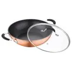 Bergner Copper Round Induction Base Non-Stick Kadhai 28 cm with Glass Lid (BGIC-1091B)
