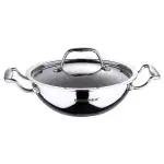 Bergner Argent Round Stainless Steel Triply Induction Base Kadhai 2.5 L with Lid