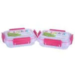 Polyset Lock It Pink Rectangular Plastic Container 175 ml (Set of 2)