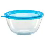 Borosil Glass Mixing Bowl with Blue Plastic Lid 1.3 L