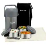 Borosil Hot-N-Fresh Transparent Round Stainless Steel Lunch Box 350+ 420+ 420 ml (3 pcs)