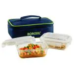 Borosil Rectangular Glass Microwavable Lunch Box 370 ml (Set of 2) with Bag