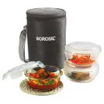 Borosil Round Glass Microwavable Lunch Box with Bag 400 ml (Set of 3)
