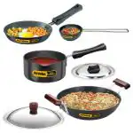 Hawkins Futura 4 Pieces Cookware Set 7 - Hard Anodised Tadka Pan, Frying Pan, Kadhai, Saucepan and Two Stainless Steel Lids, Black (ASET7)