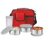 Milton Stainless Steel 3 Container & 1 Tumbler Tiffin Combi with Assorted Colour Bag