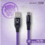 Reconnect Marvel Black Panther Type C Cable, Charge & Sync, Premium Flat cable design, 1m long - DCB103 BP