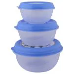Princeware Fresh Vent Blue Round Plastic Bowl Container 900+525+296 ml (Set of 3)