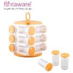 Floraware Orange Plastic 12 Container Revolving Spice Rack Set (70 ml Each Jar)