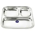 Home One Square Stainless Steel Idli / Pav Bhaji Plate 27.1x27.1 cm