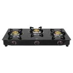 BPL Glass Top 3-Burner Gas Stove with Toughened Glass Top, Brass Burner & Valve, Nylon Base Knobs, 2 Years Warranty