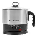 Kelvinator 1.2L 600W Food Grade Electric Kettle with Temperature Controller, Steamer, Egg Boiler, Toughened Glass Lid, Cool Touch Body, Dry Boil Protection, Auto Shut-off, 2 Years Warranty, Black and Stainless Steel