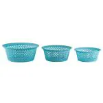 Home One Desire Blue Plastic Basket (Set of 3)