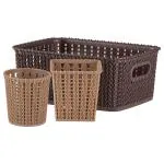 Home One Marvel No. 20 Brown & Beige Plastic Basket (Set of 3) - Design/colour may vary