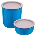Home One Easy lock Blue Plastic Jar 650+ 1750 ml (Set of 2)